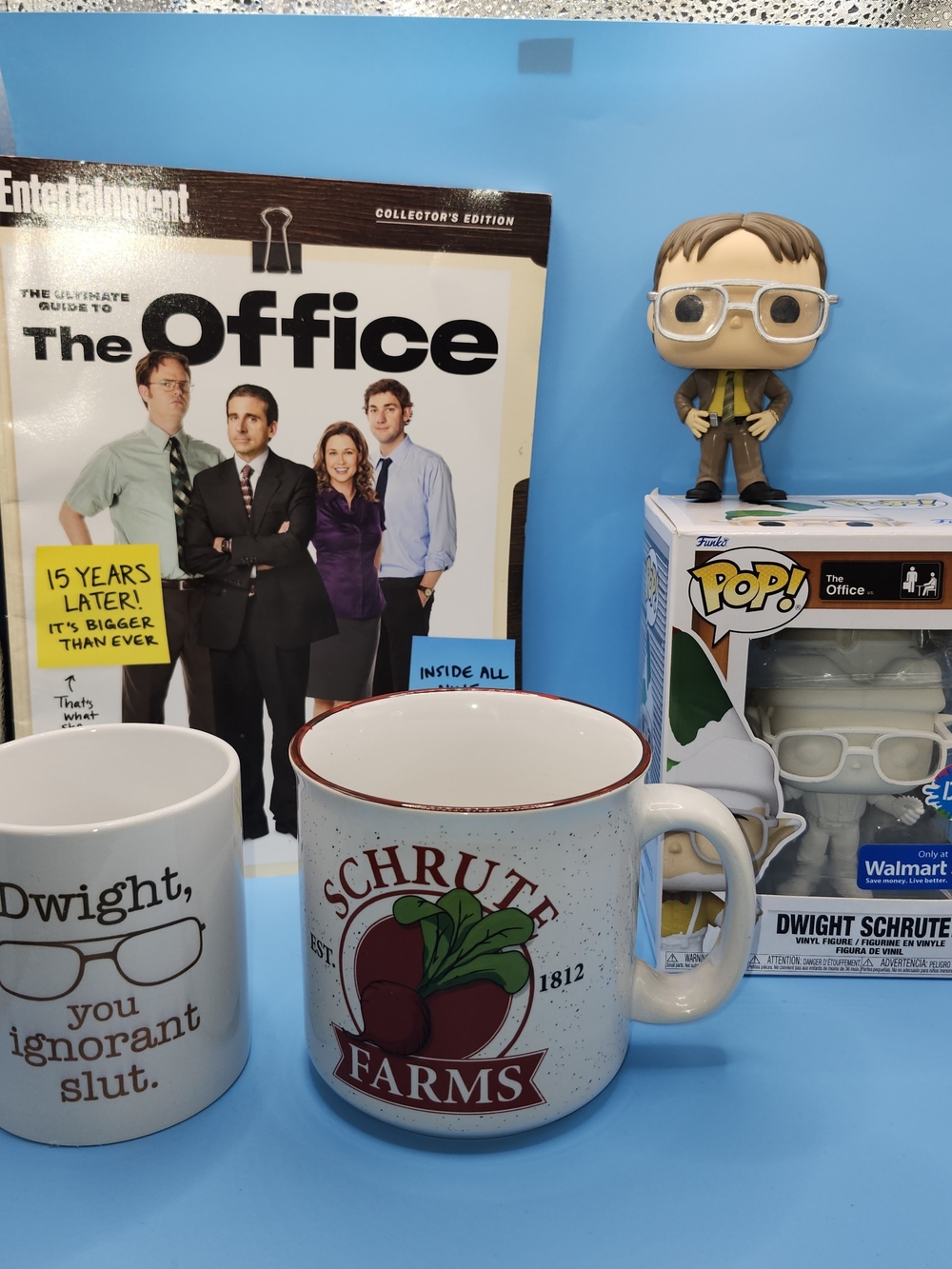 The Office Dwight Schrute Collector Lot - Funko Pop 1161, EW Magazine, 2 Mugs"
